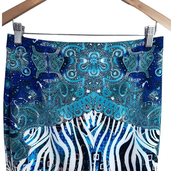 Bebe Midi Skirt Scuba Knit Pencil Straight Jupe Paisley Animal Print Y2K Medium - Picture 4 of 12